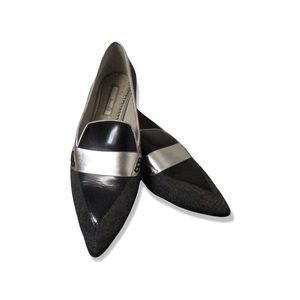 Boden Gray Tweed and Leather Pointy Toe Flats